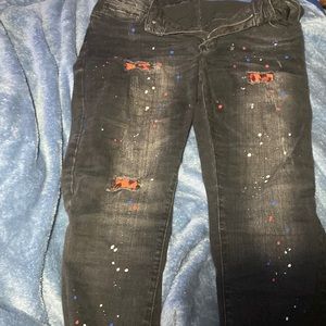 Black Multi Paint Splatter Red Leopard Rip Repair Skinny Jeans mens
